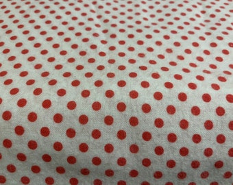 Coral creamy white polka dot dots FLANNEL cotton fabric material