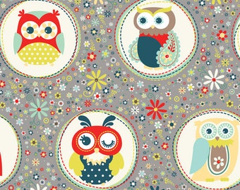 OOP HTF 20 in Nested Owls Aqua Mint Adorn It Fabric Collection Huge Winking Owl in Polka Dot