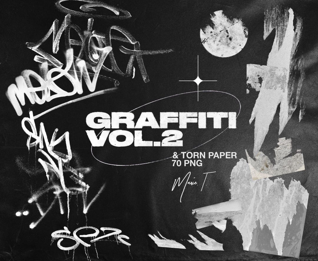 Punk Paper Rip Graffiti & Torn Paper PNG Bundle - 65 Spray Paint Elements, Ripped ...