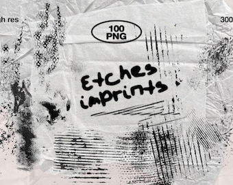 Grunge PNG Elements - 100 Etches & Imprints, Scratch Marks, Stamped Lines, Transparent Overlays, Distressed Clipart for Collage Design, Punk