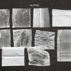 May include: A collection of nine white, textured paper elements, each with a unique folded or crumpled design. The image is set against a dark gray background, and the text "60 PNG" is visible at the top.