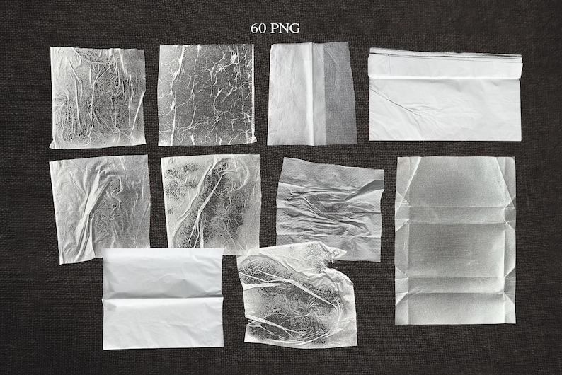May include: A collection of nine white, textured paper elements, each with a unique folded or crumpled design. The image is set against a dark gray background, and the text "60 PNG" is visible at the top.