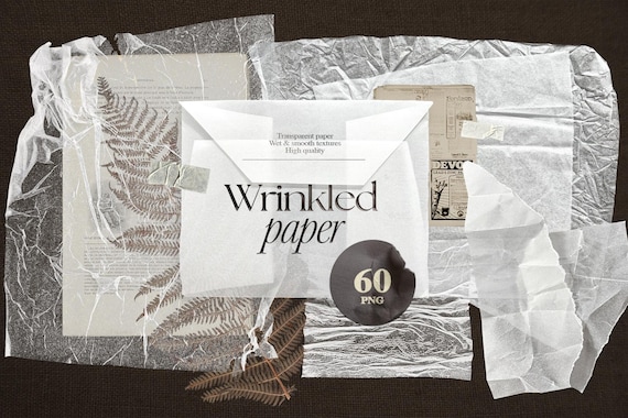 Wrinkled Transparent Paper PNG - 60 Glued, Crumpled, Folded Paper Textures, Vintage Collage, Overlay, Aesthetic Scrapbook, Grunge Design