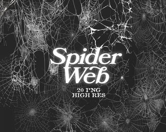 Paquete PNG de telaraña / 20 superposiciones realistas de telaraña / Clipart transparente de alta resolución para Halloween, terror, diseño grunge y estética oscura