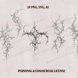 Cyber Sigilism PNG SVG AI Bundle, Abstract Thorn Sigils, Dark Gothic Symbols, Occult Line Art, Experimental Tattoo Design Clipart Set Pack image 3