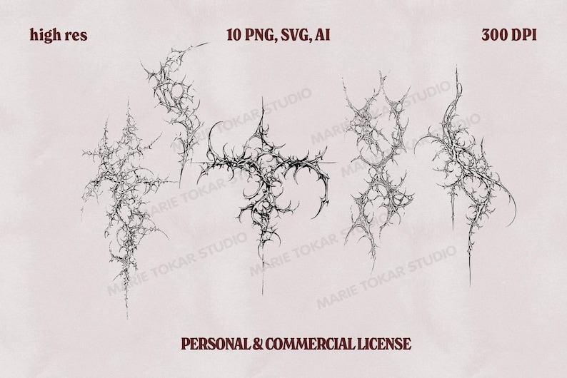 Cyber Sigilism PNG SVG AI Bundle, Abstract Thorn Sigils, Dark Gothic Symbols, Occult Line Art, Experimental Tattoo Design Clipart Set Pack image 3