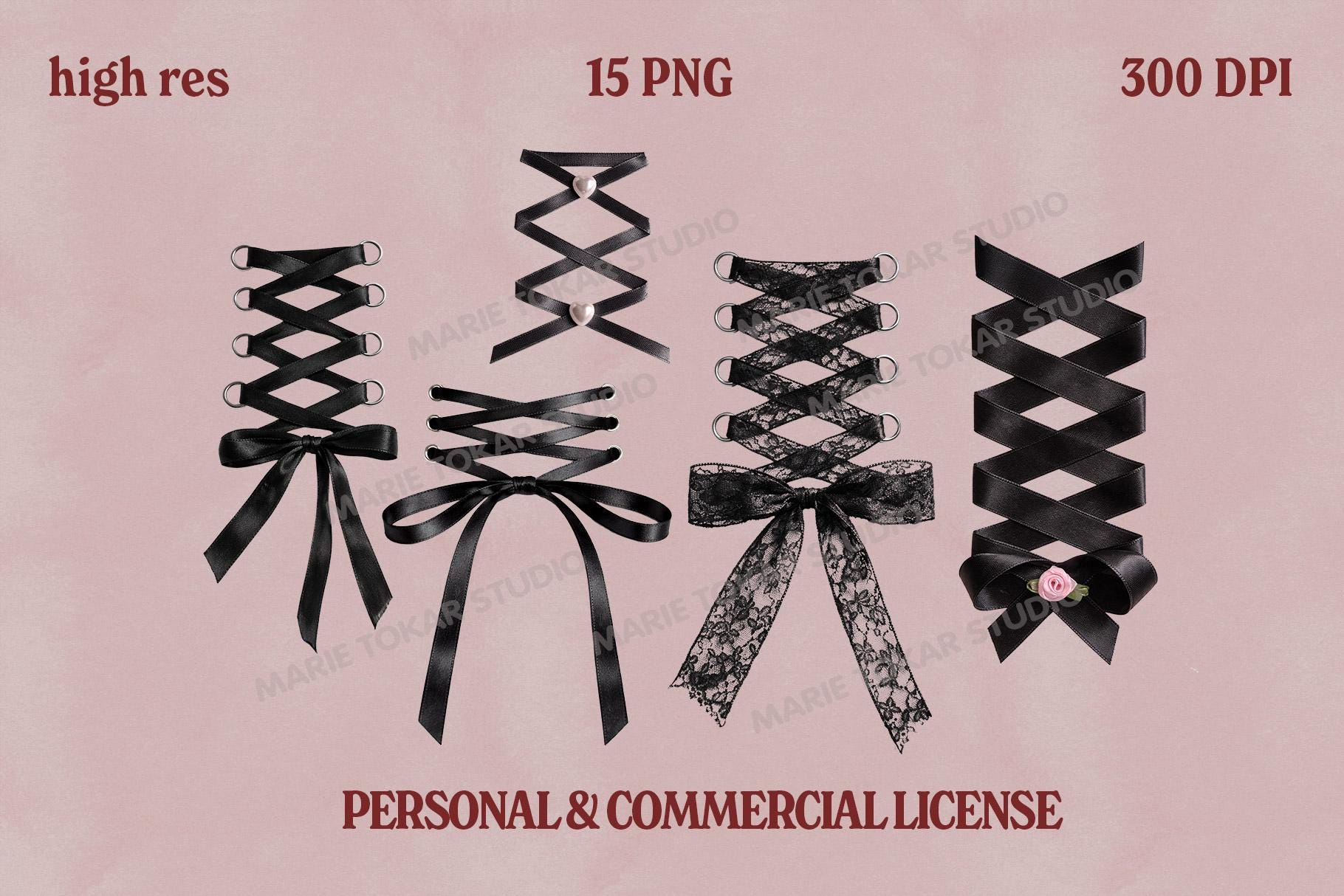 Gothic Ribbon Lace PNG Clipart Black Corset Lacing Bows Dark Coquette ...