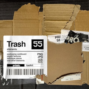 Müll & Verpackung PNG - 55 isolierte Pappe, Plastikfolie, Bandtexturen, Junk-Collage-Elemente, Grunge-Overlay, transparenter Hintergrund