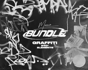 May include: A black and white image of graffiti art with the text "Massive Bundle Graffiti 240+ Elements" in white.