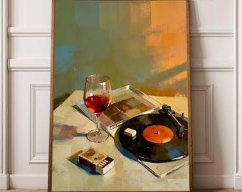 Vinyl Record Art Print – Vintage Minimalist Red Wine Glass Poster