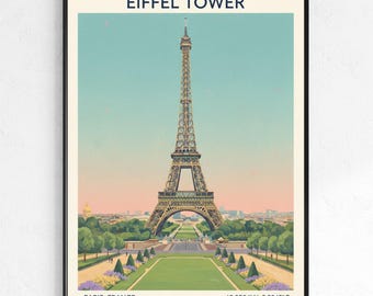 Eiffel Tower Vintage Poster – Paris Wall Print – Living Room Decor, Office Cityscape Art