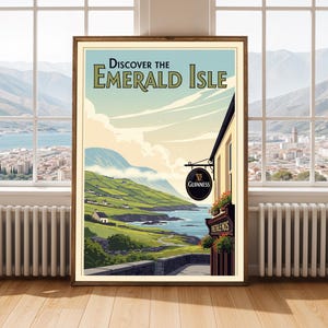 Vintage Ireland Travel Poster - Irish Guinness Pub & Emerald Isle Art image 2