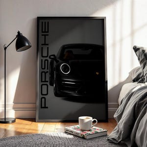 Porsche Black Car Poster: Modern Sports Car Print for Garage or Office