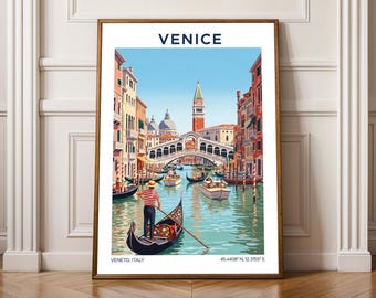 Venice Italy Travel Poster: Vintage Gondola Canal Art Print