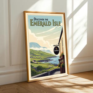 Vintage Ireland Travel Poster - Irish Guinness Pub & Emerald Isle Art image 4