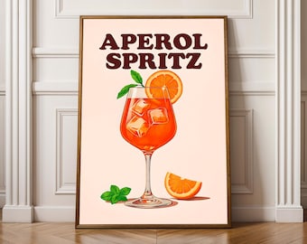 Aperol Spritz Print: Plakat z koktajlem w stylu retro, wystrój włoskiego baru