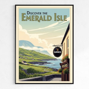 Vintage Ireland Travel Poster - Irish Guinness Pub & Emerald Isle Art image 5
