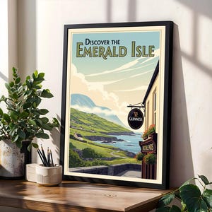 Vintage Ireland Travel Poster - Irish Guinness Pub & Emerald Isle Art image 6
