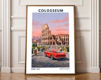 Colosseum Poster – Rome, Italy Travel Art Print – Vintage Style Wall Decor