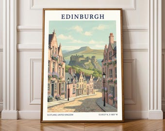 Edinburgh Streetscape Poster – Scottish Print, Living Room Wall Decor