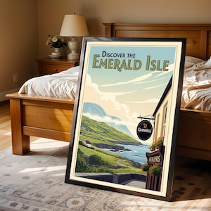 Vintage Ireland Travel Poster - Irish Guinness Pub & Emerald Isle Art image 8