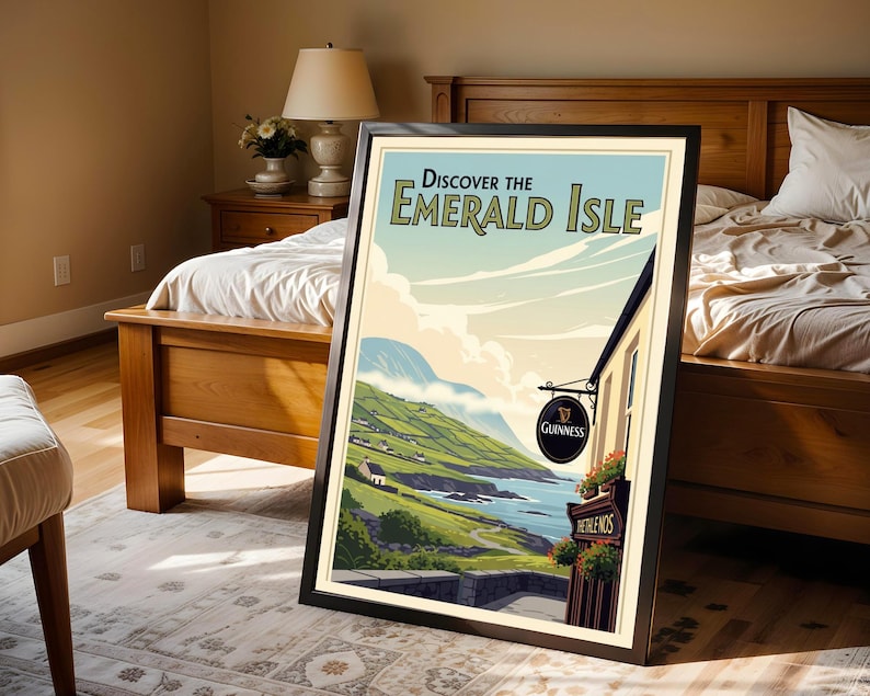 Vintage Ireland Travel Poster - Irish Guinness Pub & Emerald Isle Art image 8