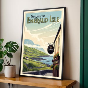 Vintage Ireland Travel Poster - Irish Guinness Pub & Emerald Isle Art image 7
