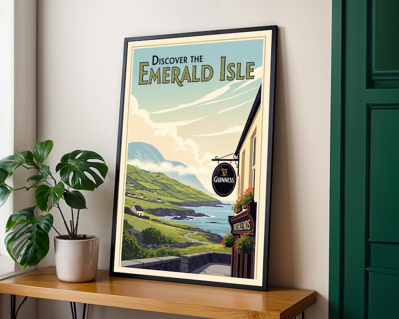 Vintage Ireland Travel Poster - Irish Guinness Pub & Emerald Isle Art image 7