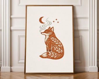 Minimalistischer Fuchs Wand Kunst | Modernes Natur Poster | Skandinavische Waldkunst