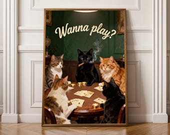 Cats Playing Poker Art Print – Humorous Vintage Poster for Cat Lovers