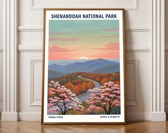 Affiche du parc national de Shenandoah - Impression de paysage de l'État de Virginie - Art de voyage américain pour les amateurs
