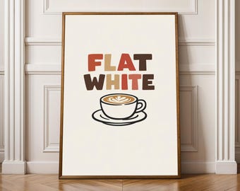 Flat White Art Print – Coffee Cup Poster, Vintage Minimalist Style