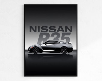 Nissan GT-R R35 Poster: Black Japanese Sports Car JDM Print