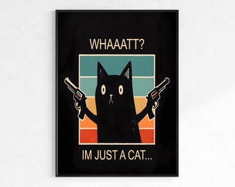 Poster drôle de chat noir : impression rétro Pop Art pour les amoureux des chats