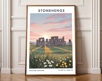 Stonehenge Poster - Vintage Travel Art Print - Wiltshire, England Landscape - Living Room Decor
