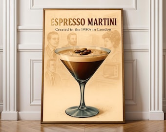 Espresso Martini Art Print: Vintage Cocktail Poster, Home Bar Decor