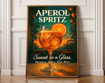 Aperol Spritz Print: Italian Summer Cocktail, Sunset Bar Art