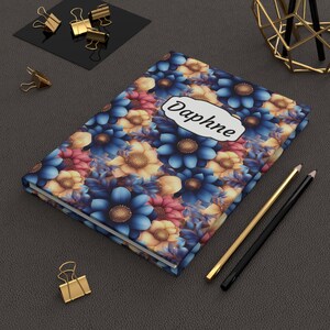 Dark Moody Floral Hardcover Journal, Personalized Journal for Note-taking, Writing, Gift for Her, Flower Design, Journal for Students, Goth