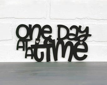 One Day At A Time Sign, Mental Health Awareness Wood Carving Wall Art, Alcoholics Anonymous Sobriety Gift for Women, small wooden wall decor