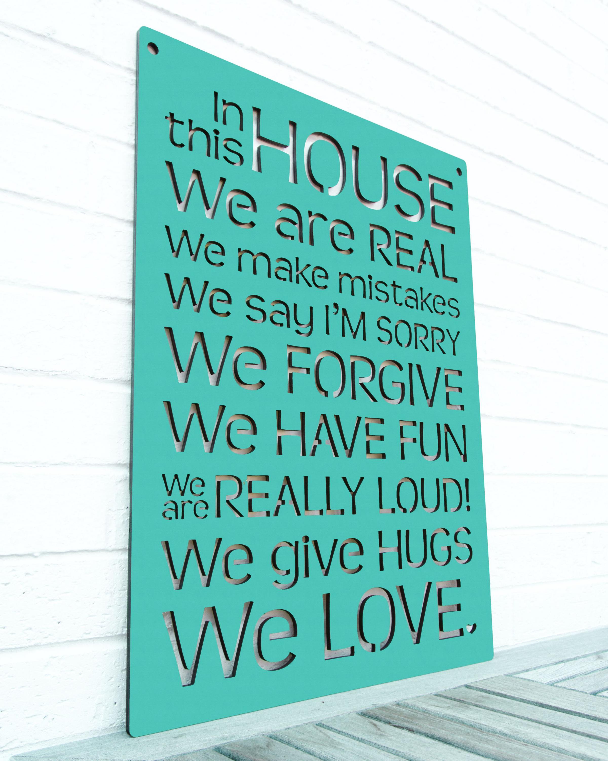 Fresh Look at House Rules Carved Wood Wall Art Sign Say Sorry Make