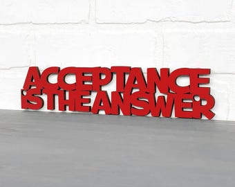 Acceptance Is the Answer Carved Wood Wall Art, Inspirational Mental Health Awareness Recovery Sign, 12 step AA recovery and wellness gifts
