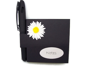 Negro Amarillo y Blanco Daisy soporte de notas adhesiva con pluma de gel