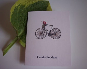 Bicycle with basket of red poppies Thank You Cards Set of six linen paper blank cards