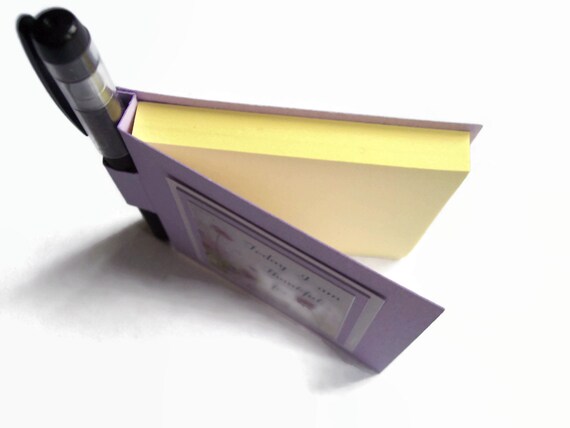 Post It Note Holder Today I Am Thankful For Purple Wildflowers Sticky Notes With Gel Pen