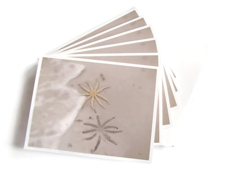 Starfish on the beach blank note cards linen paper set of six image 2