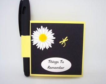 Daisy and Dragonfly sticky Note Holder with Gel Pen
