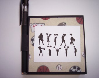 Cheerleading sticky note holder with mini gel pen
