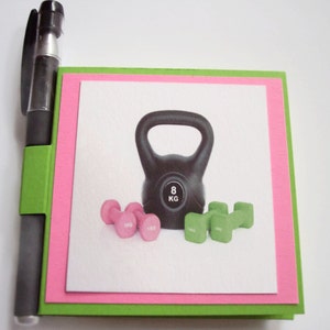 Exercise kettlebells and weights sticky note holders with gel pen