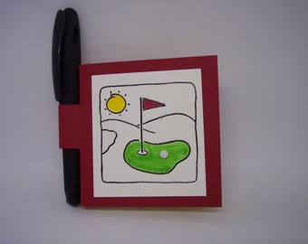 Golf green sticky note holder with gel pen