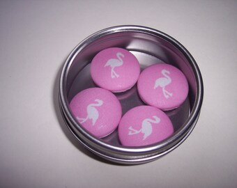 Pink Flamingo fabric covered button Magnets Set of four